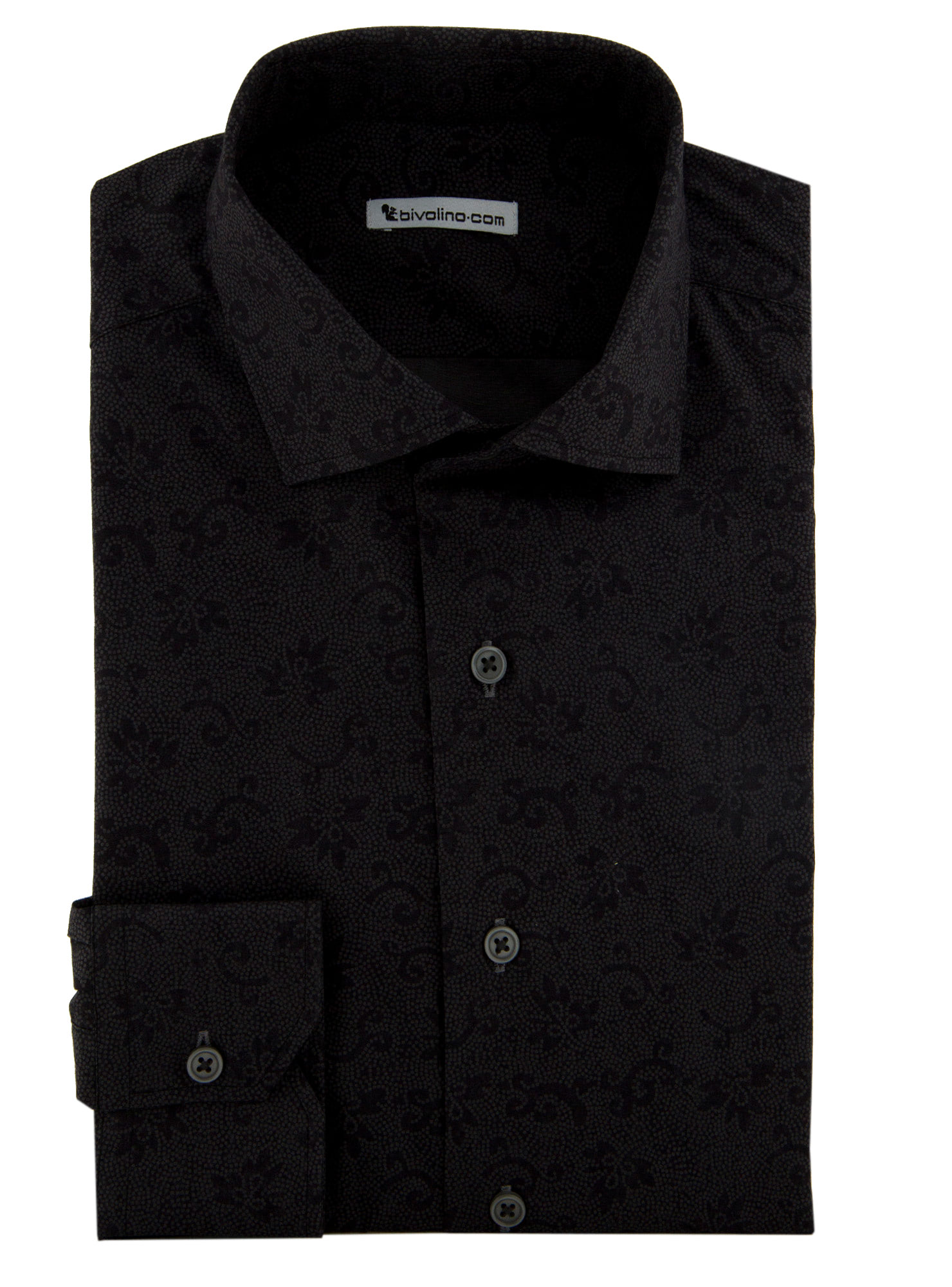 Bardolino - Bedrukt overhemd met bloemen-dessin zwart - PARTO 1